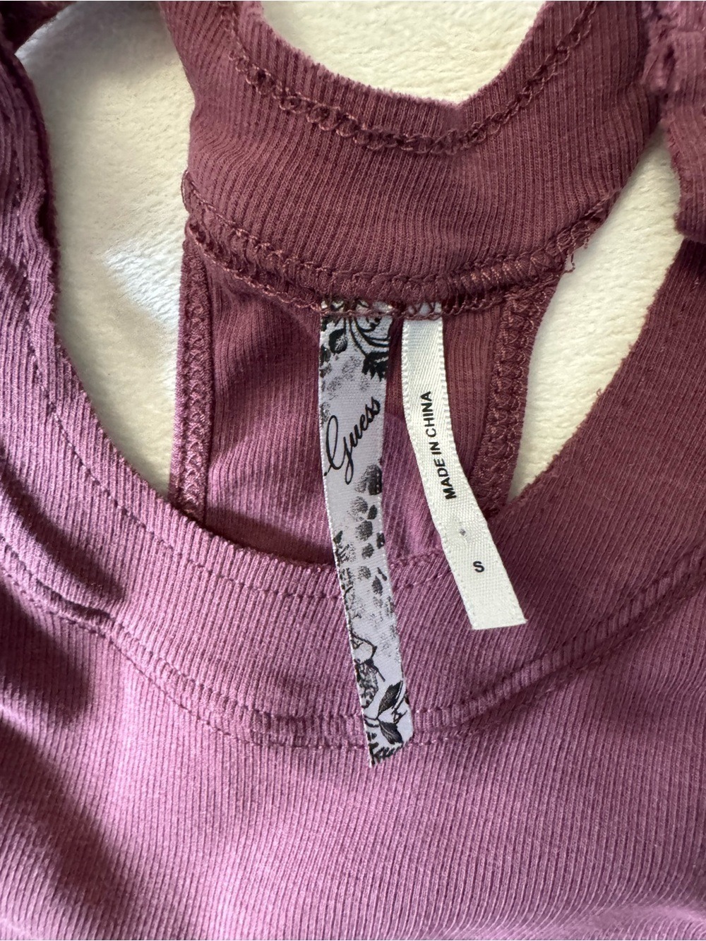 Guess Ribbed Racerback Tank - Burgundy Small - Picture 4 of 5